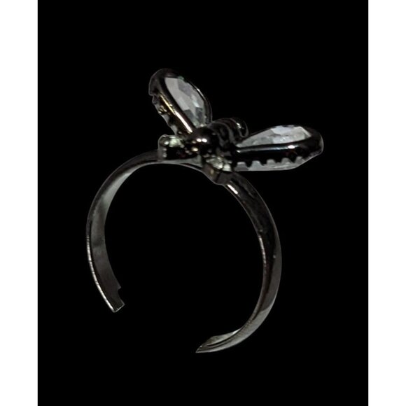Whimsygoth Fairycore Black Dragonfly Adjustable Ring With Clear Gems - Picture 6 of 10